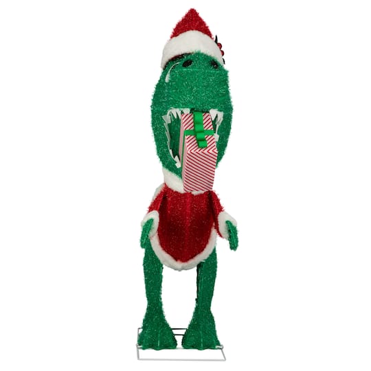 3.5ft. Airblown® Tinsel Dinosaur with Santa Suit Christmas Decoration
